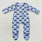 LR0537 Baby Boy Long Sleeves Tractor One Piece Zipper Footie Romper