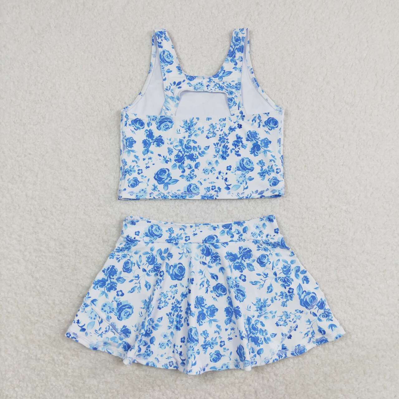 Baby Girl Sleeveless Blue Floral Skirt Shorts Set Swimsuit