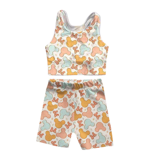 Moq 3 Pre-order GSSO0899 Baby Girl Sleeveless Cartoon Tops Shorts Summer Set