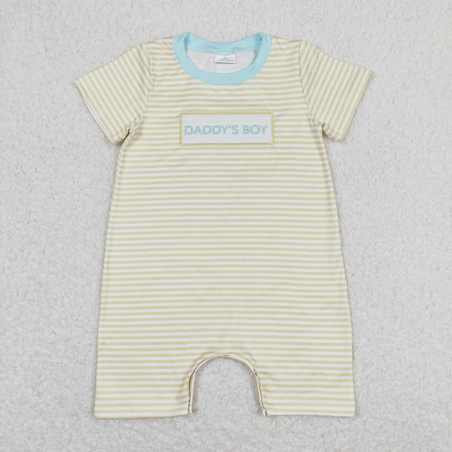 Baby Kids Short Sleeves Embroidery Daddy's Boy Stripes One Piece Romper