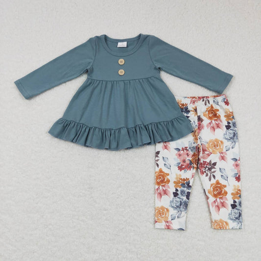 GLP0852 Baby Girl Long Sleeves Cotton Tunic Floral Legging Pants Outfit