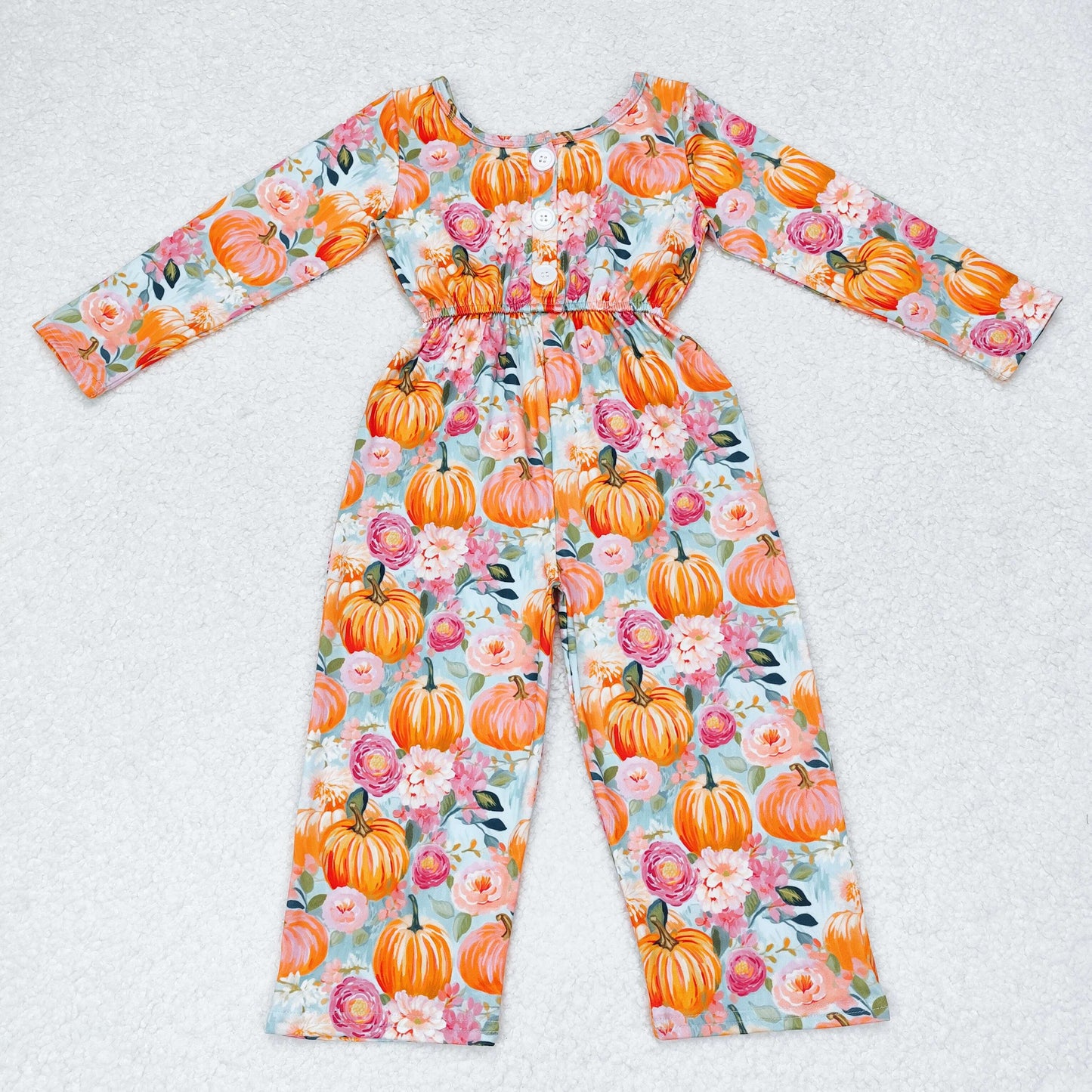 Baby Girl Long Sleeves Pumpkin Flower Pocket Jumpsuit