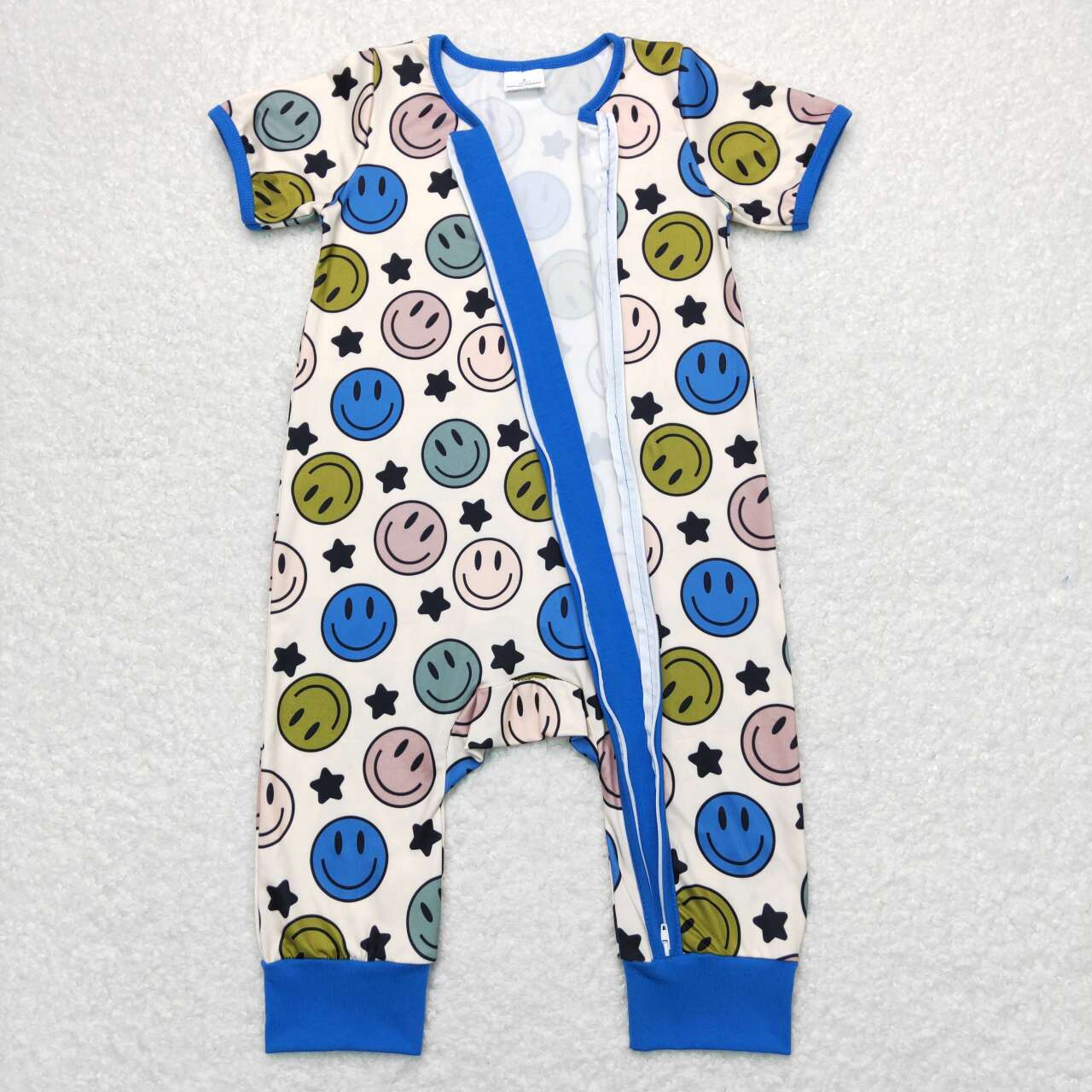 Baby Boy Short Sleeves Smile Stars Zipper One Piece Romper