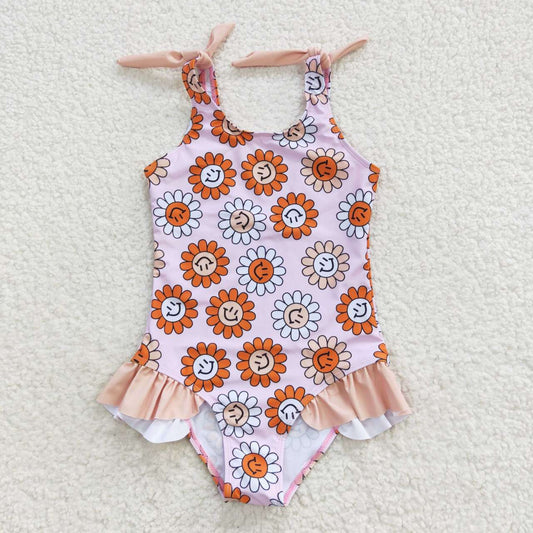 S0151 Baby Girl Smile Floral One Piece Summer Swimsuit