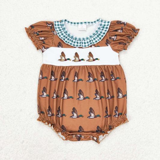 baby girl short sleeve ducks brown romper