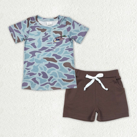 Baby Boy Short Sleeves Duck Camo Shirt Pocket Brown Shorts Summer Set