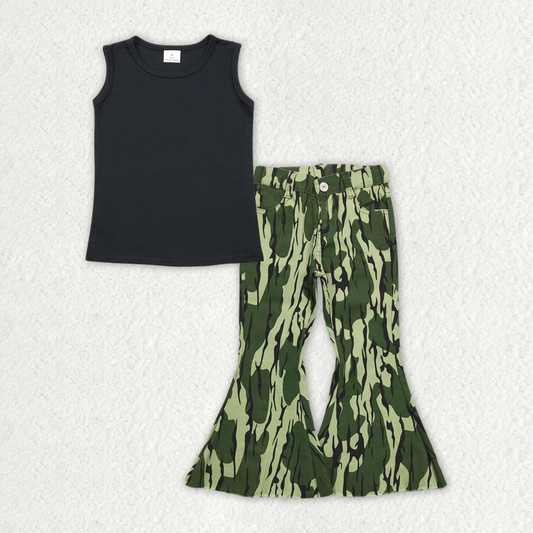 Baby Girl Sleeveless Black Shirt Camo Pants Set