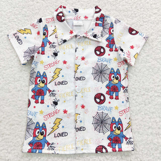 BT0223 Baby Boy Short Sleeves Summer Button Up Dogs Shirt