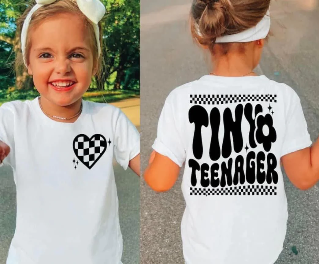 Pre-order Baby Kids Short Sleeves Tiny Teenager Checkered Heart Shirt Tops