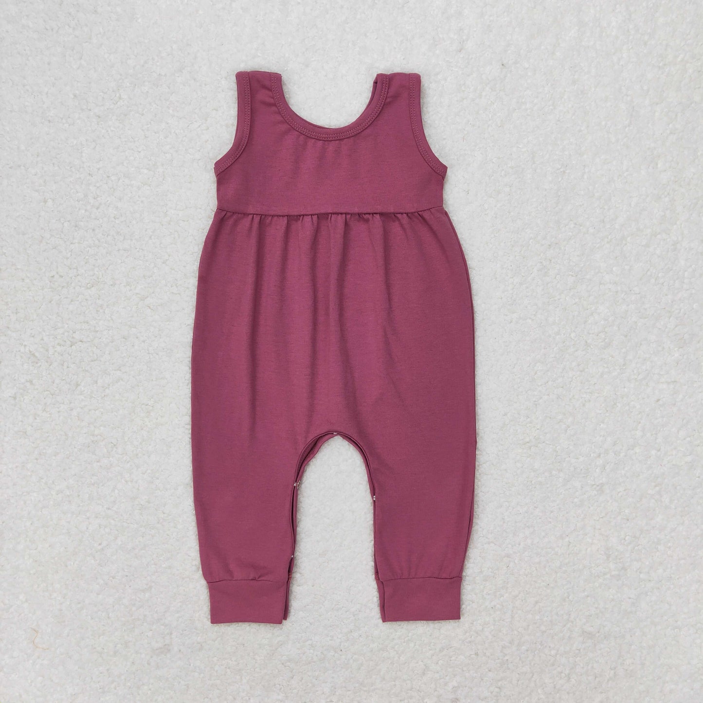 Baby Girl Sleeveless Dark Pink Cotton One Piece Romper