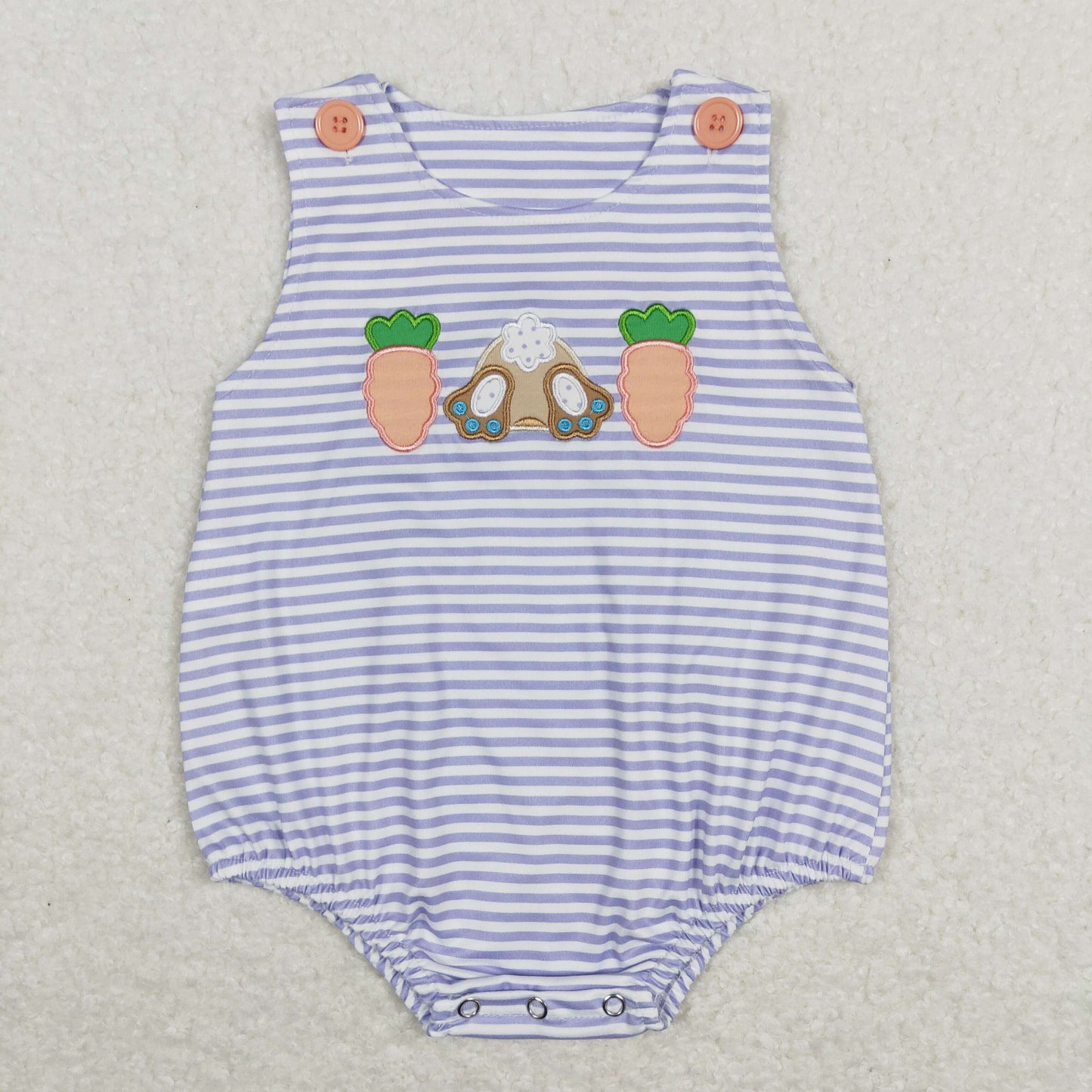 SR0534 Baby Boy Easter Embroidery Carrot Rabbit Stripes Romper