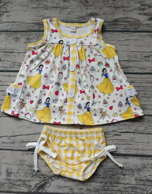 Baby Girl Sleeveless Princess Tunic Yellow Plaid Bummie Shorts Set