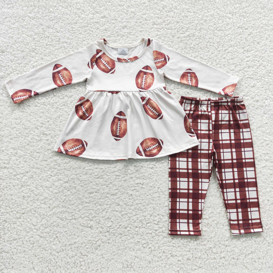 GLP0429 Baby Girl Long Sleeves Football Tunic Plaid Pants Outfit