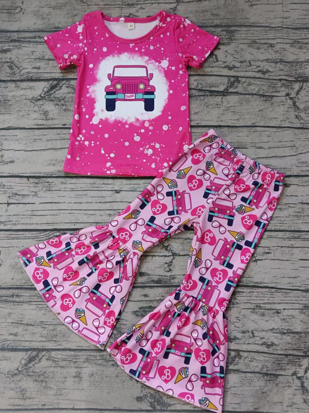 Moq 5 Baby Girl Short Sleeves Truck Shirt Doll Bell Pants Set