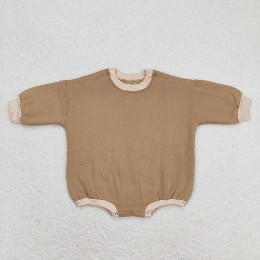 Baby Girl Long Sleeves Light Brown Cotton Sweater Romper