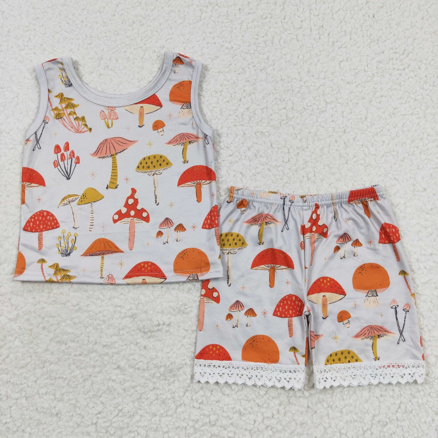 GSSO0346 Baby Girl Sleeveless Mashroom Shorts Summer Outfit