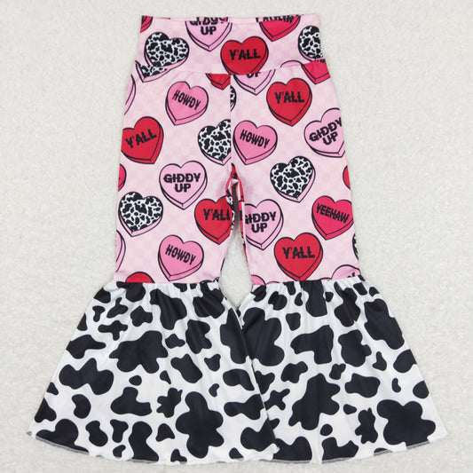 P0344 Valentine's Hearts Baby Girl Cow Print Bell Pants