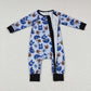 LR0736 Baby Boy Blue Long Sleeves Dogs Zipper One Piece Romper
