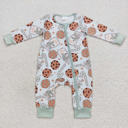 LR0631 Baby Boy Long Sleeves Christmas Candy Cookie One Piece Romper