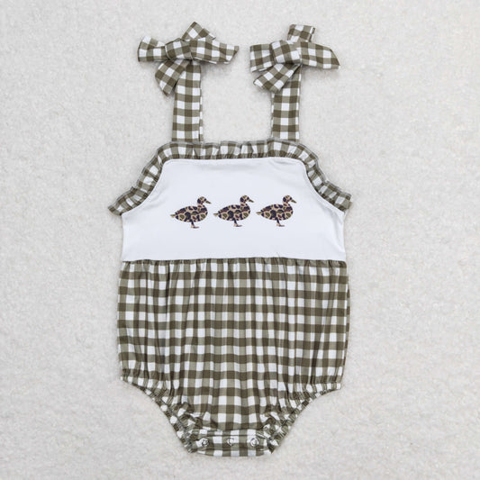 Baby Girl Sleeveless Camo Ducks Plaid Summer One Piece Romper