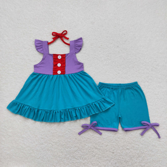 Baby Girl Sleeveless Purple Green Tunic Shorts Summer Princess Set