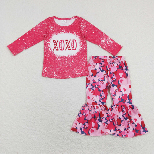 GLP1131 Baby Girl Long Sleeves Shirt Valentine's Hearts Bell Pants Set