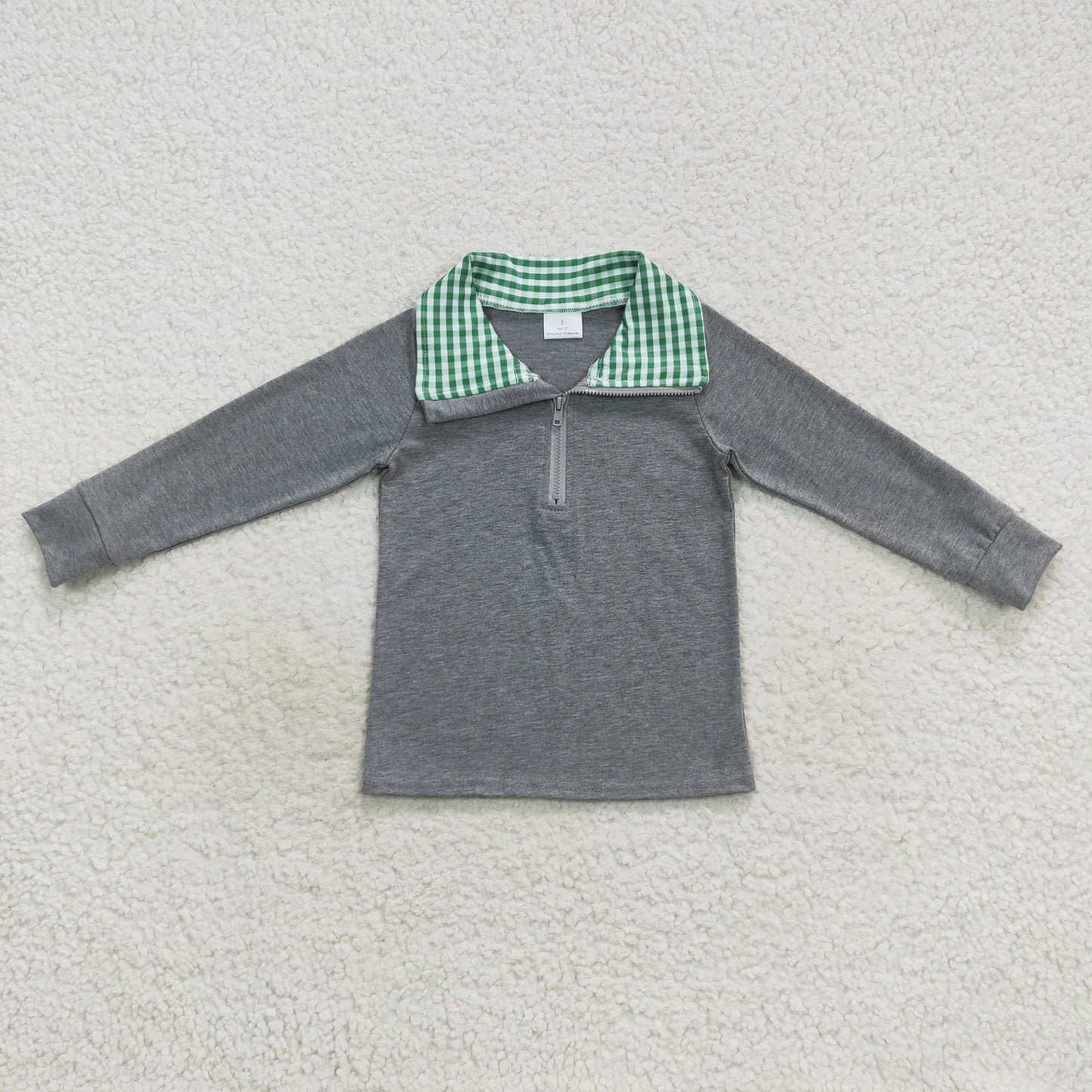 BT0281 Baby Boy Long Sleeves Pullover Zipper Green Plaid Shirt