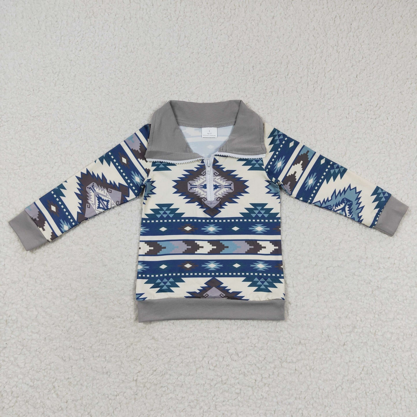 BT0229 Baby Boy Western Aztec Long Sleeves Zipper Shirt