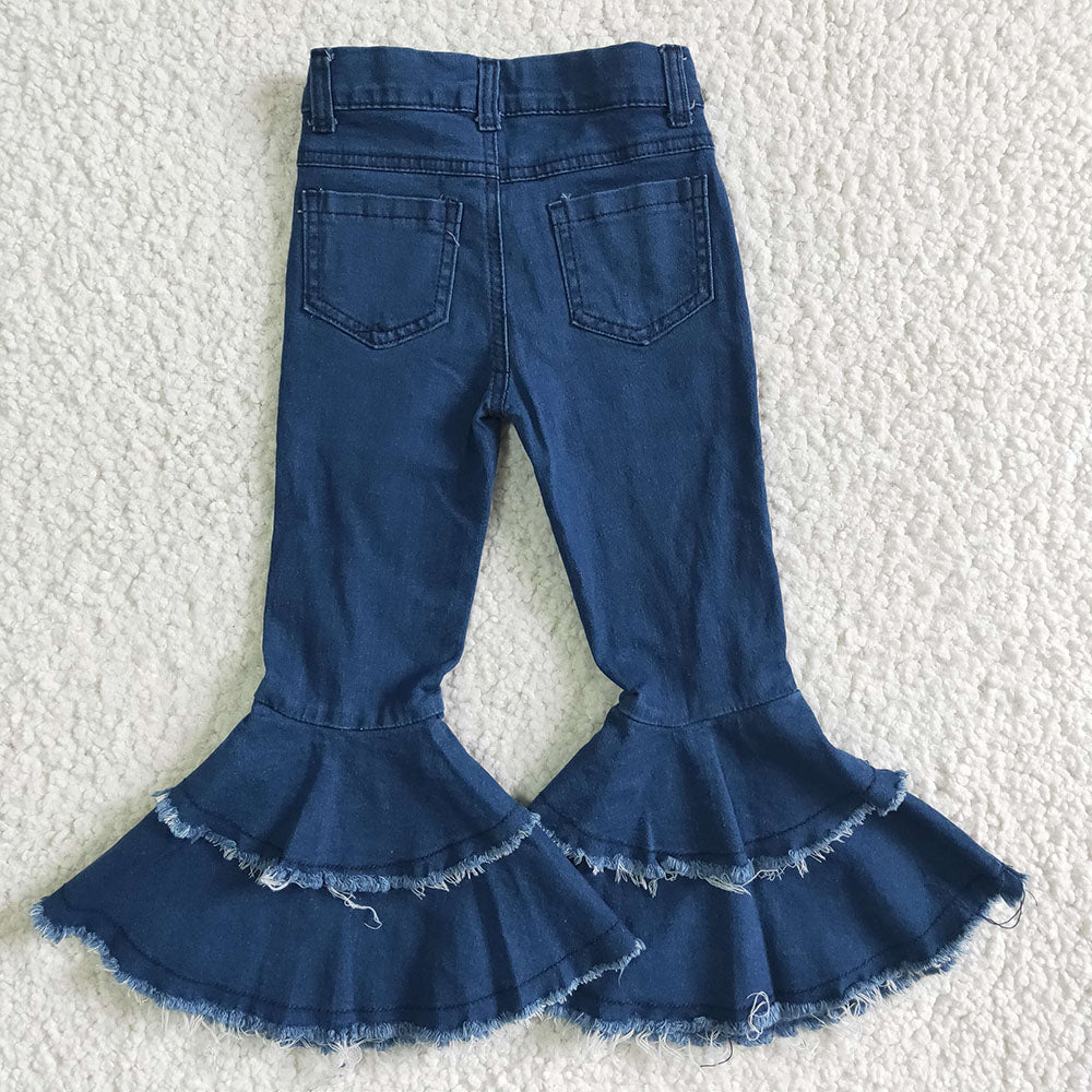 Sibling Baby Girls Bell Bottom Denim Pants Blue Jeans Clothes RTS