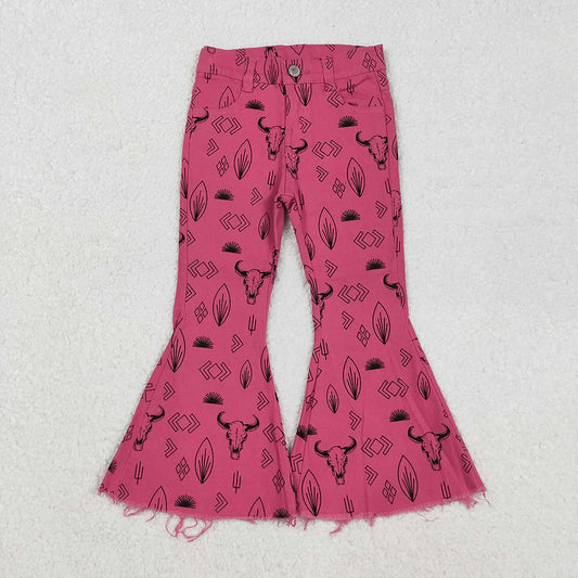 Baby Girls Kids Western Cow Cactus Pink Denim Pants Jeans Bottoms RTS