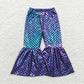 Baby Girl Mermaid Scale Holographic Spandex Bell Bottom Pants Sibling Clothes RTS