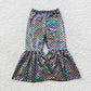 Baby Girl Mermaid Scale Holographic Spandex Bell Bottom Pants Sibling Clothes RTS