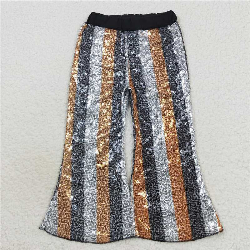 Sibling Baby Girls Stripes Sequins Mardi Gras Bell Bottom Pants RTS