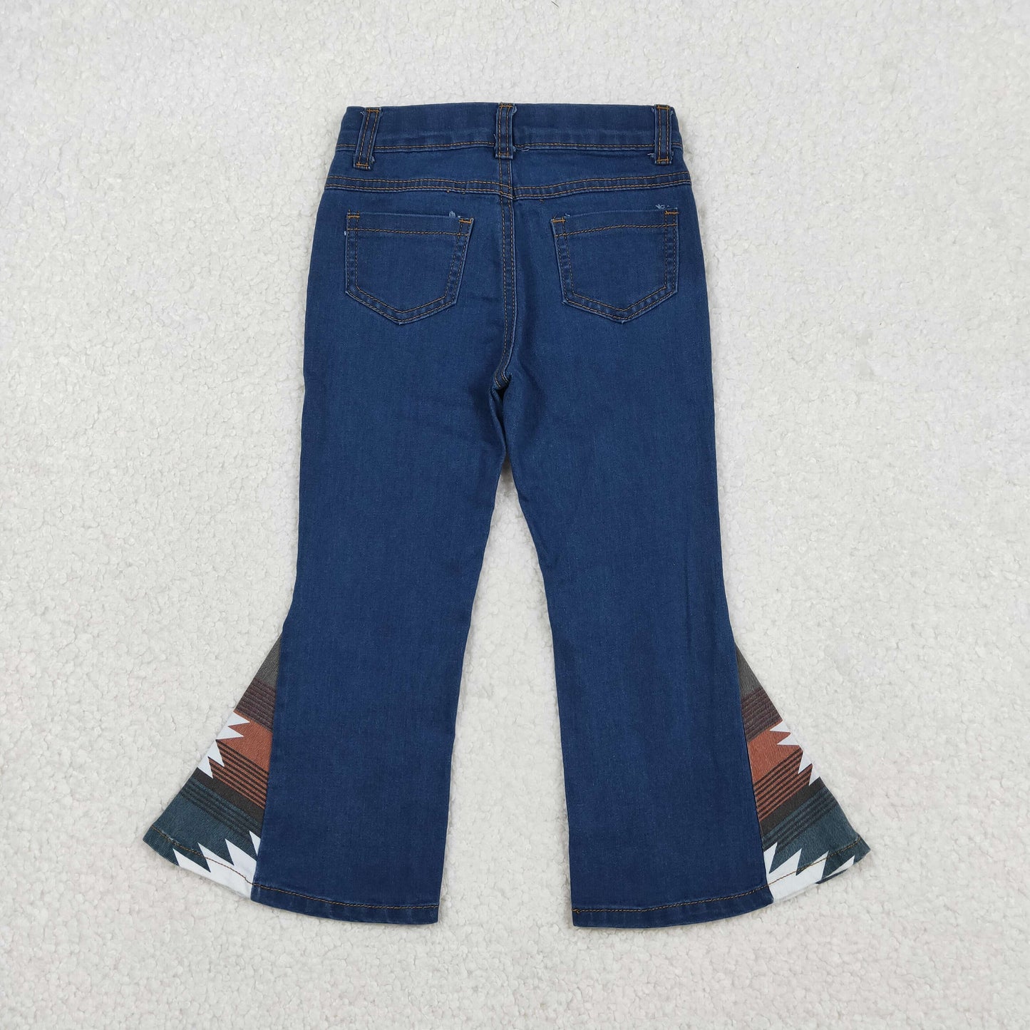 Sibling Baby Girls Western Aztec Cow Print Blue Denim Bell Pants Jeans Bottoms RTS