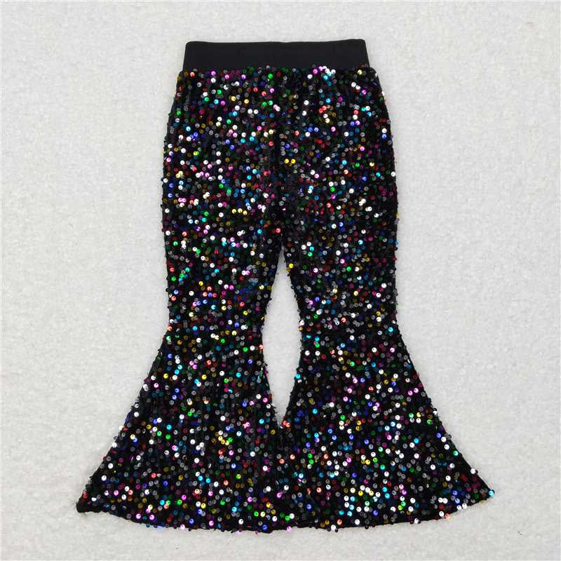 Sibling Baby Girls Kids Sequins Mardi Gras Bell Bottom Pants Clothes RTS