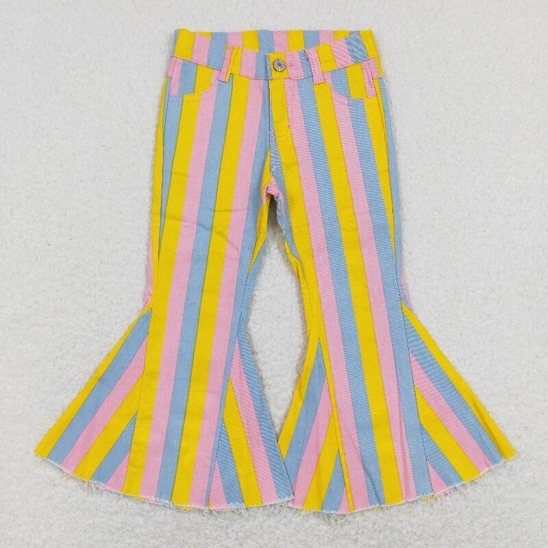 Baby Girl Toddler Stripes Bell Bottom Pants Sibling Denim Jeans RTS