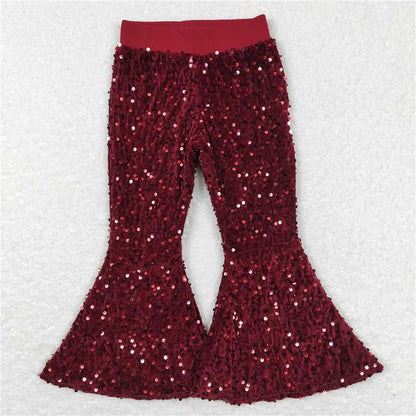 Sibling Baby Girls Kids Sequins Mardi Gras Bell Bottom Pants Clothes RTS