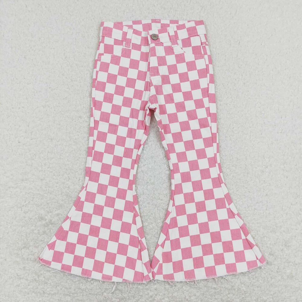 Baby Boy Girl Sibling Checkered Denim Jeans Pants