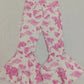 Baby Girl Western Pink Cow Double Ruffle Bell Flare Denim Pants