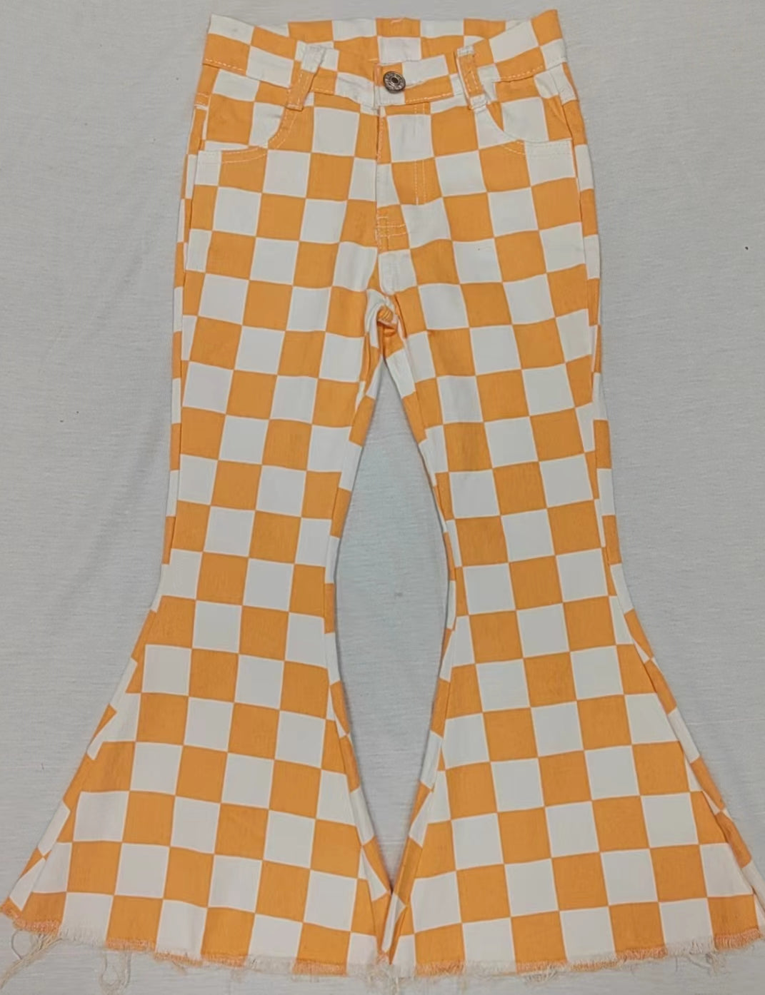 Baby Girl Orange Checkered Bell Denim Pants