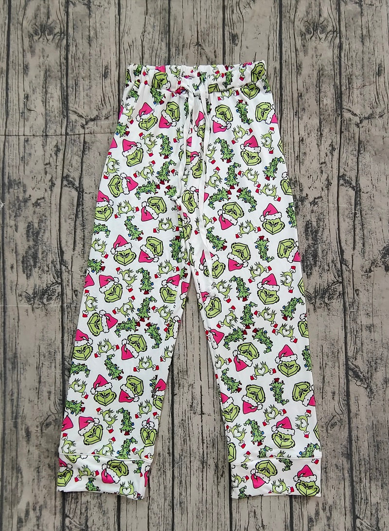 Adult Women Christmas Green Face Hearts Pants Pajamas