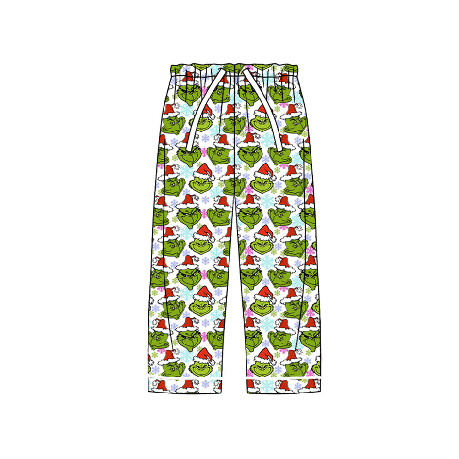 Pre-order Adult Women Christmas Green Face Snowflakes Bottom Pants Pajamas