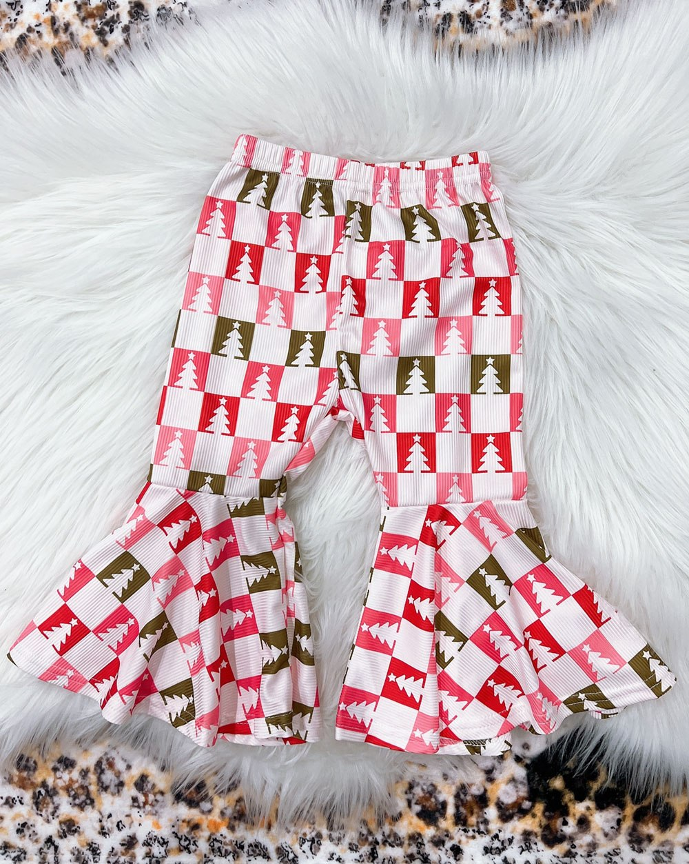 Pre-order Baby Girl Christmas Checkered Trees Bell Pants