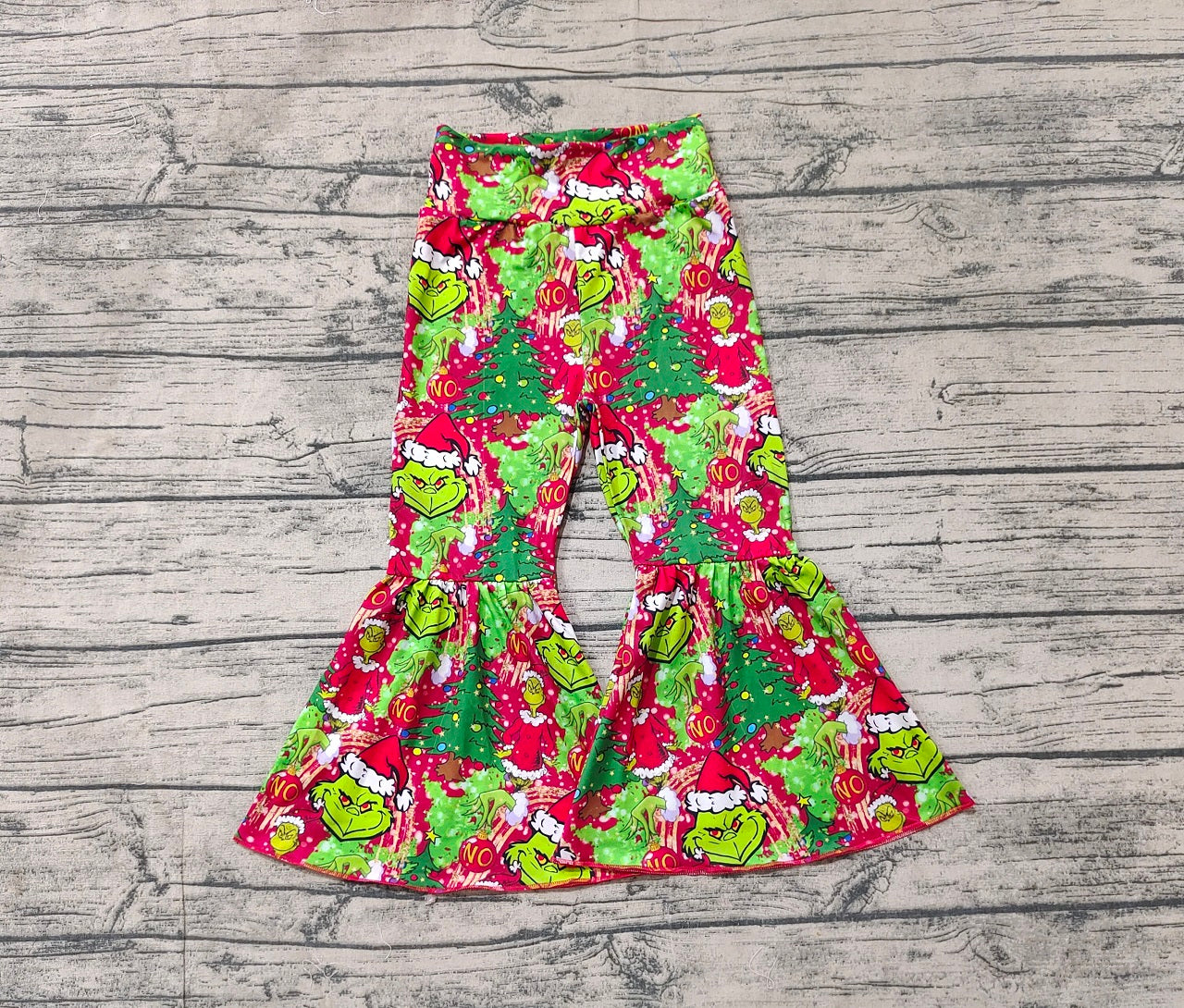 Baby Girl Christmas Green Face Bell Bottom Pants