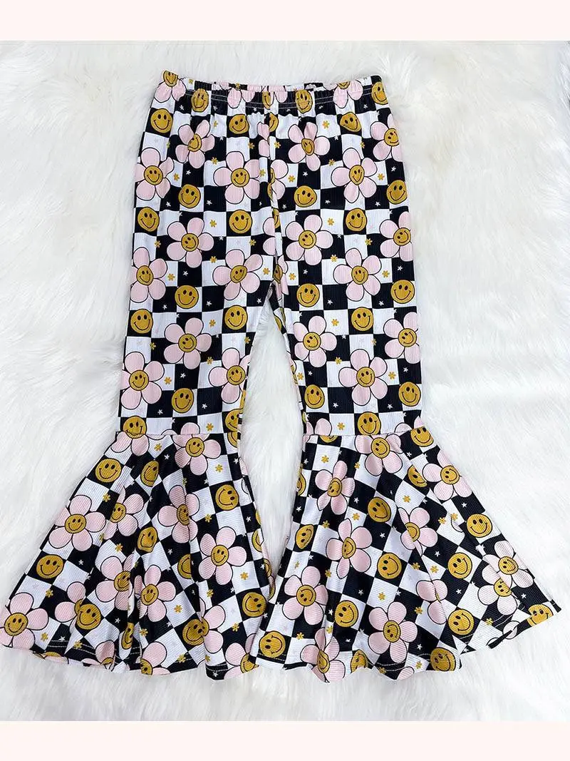 Pre-order Baby Girl Flower Checkered Bell Bottom Pants