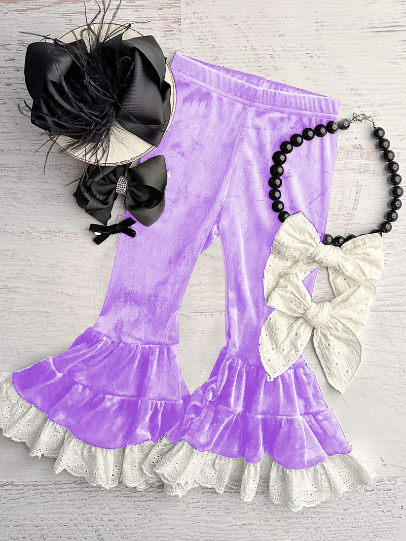 Preorder Baby Girl Purple Velvet Bell Bottom Pants