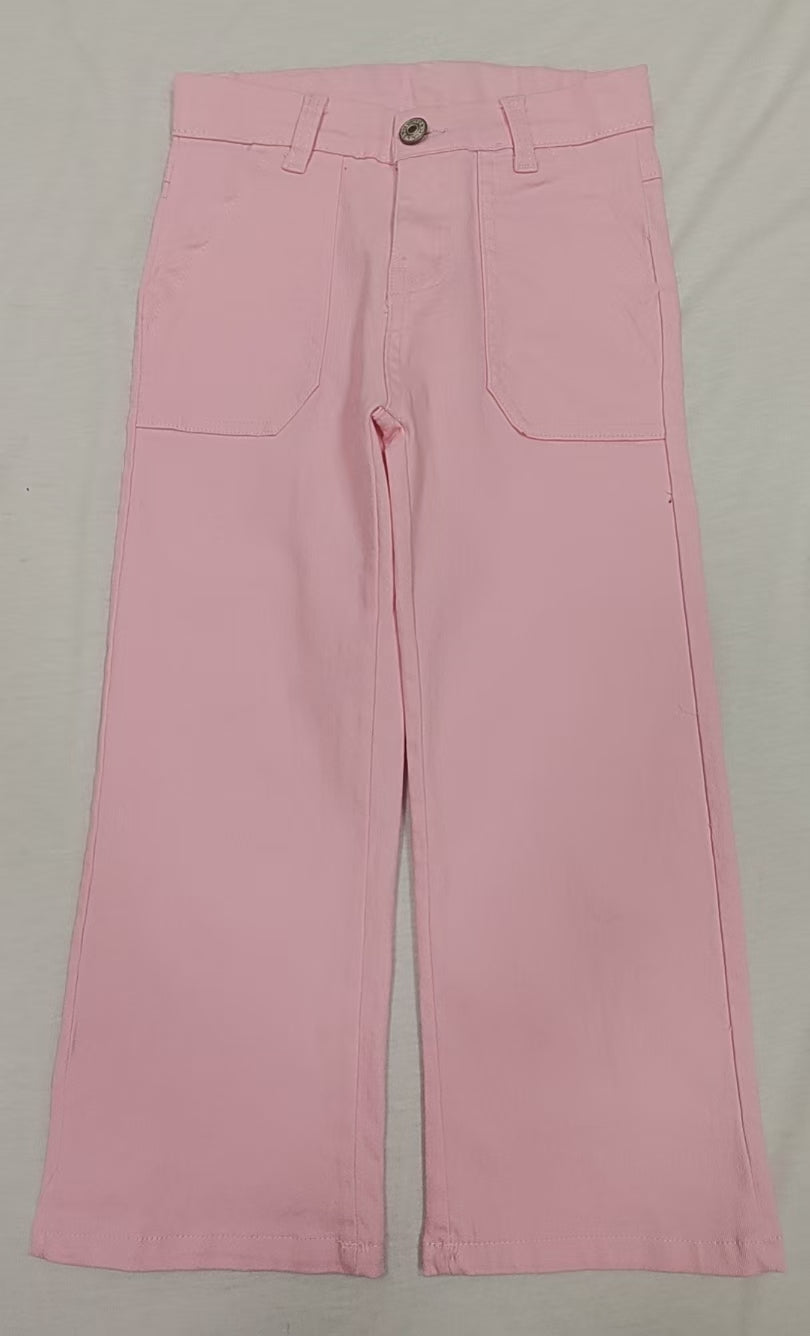 Preorder Baby Girl Pink Pockets Denim Bottom Pants Jeans（ Moq 5 ）