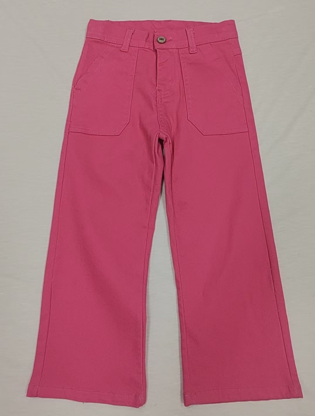Preorder Baby Girl Hot Pink Pockets Denim Bottom Pants Jeans（ Moq 5 ）