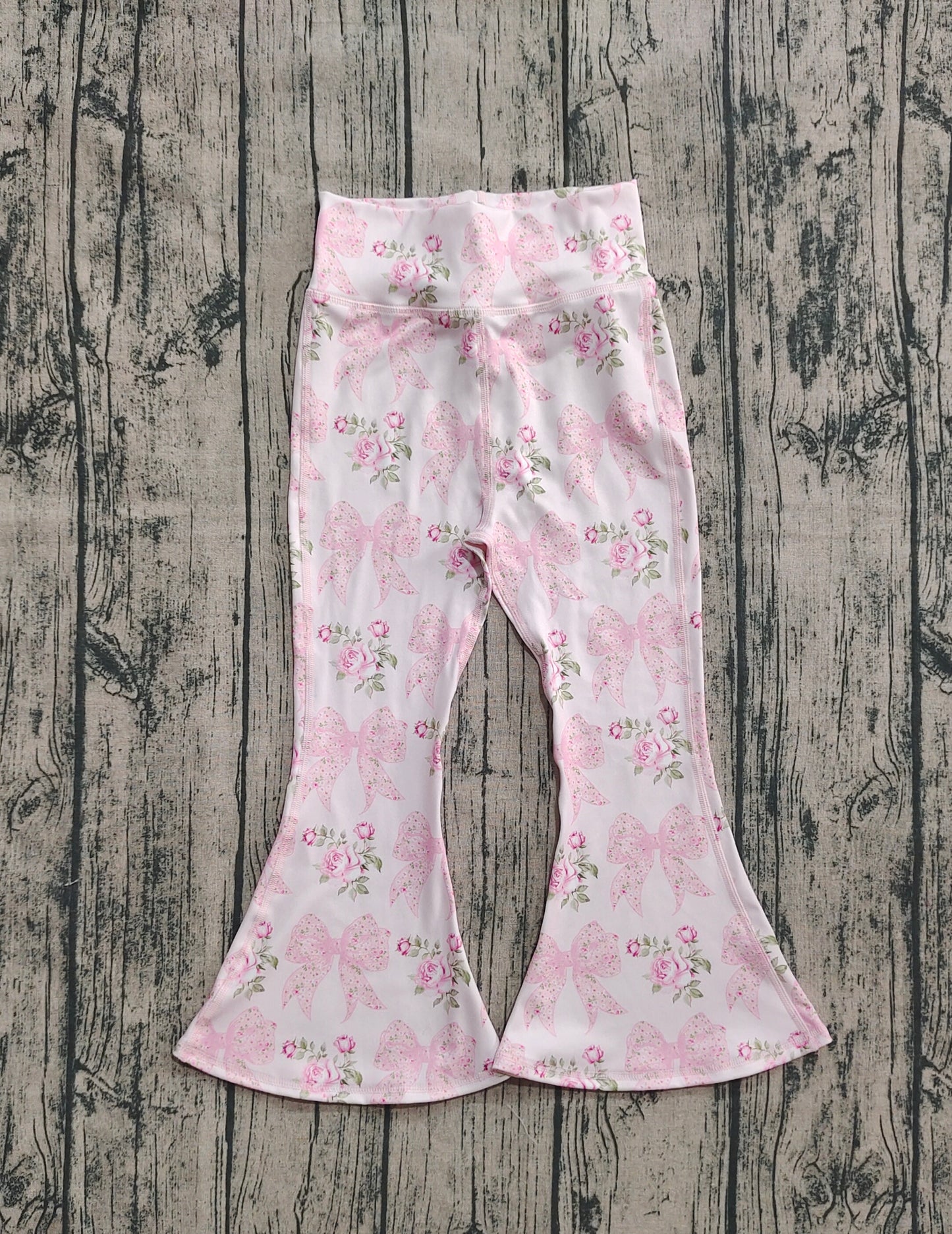 Baby Girl Floral Bows Yoga Active Pink Bell Bottom Pants RTS