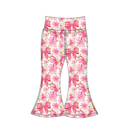 ( Moq 5 ) Preorder Baby Girl Flower Bows Yoga Active Pink Bell Pants